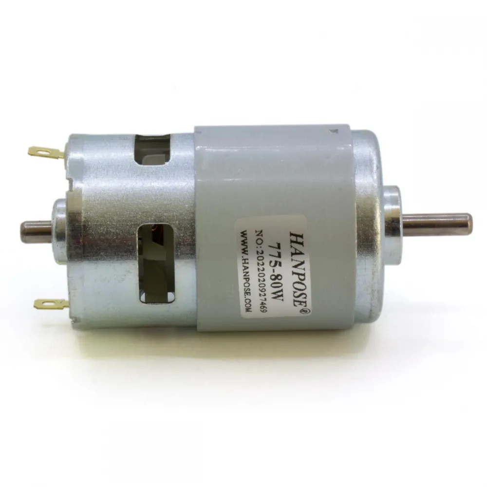 Motor husillo DC HANPOSE 775-80W con doble eje y ventilación posterior