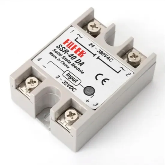 SSR-40DA solid-state relay — 40 A nominal, 3–32 V DC input and 24–380 V AC output