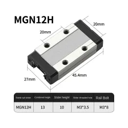 Patín lineal MGN12H alargado para guía MGN12