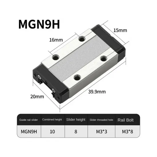 Patín lineal MGN9H alargado para guía MGN9