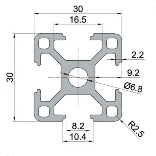 Perfil estructural de aluminio anodizado 3030, serie europea ranura 8 – 30 × 30 mm, 1 m