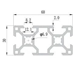 Perfil estructural de aluminio anodizado 3060, serie europea ranura 8 – 30 × 60 mm, 1 m