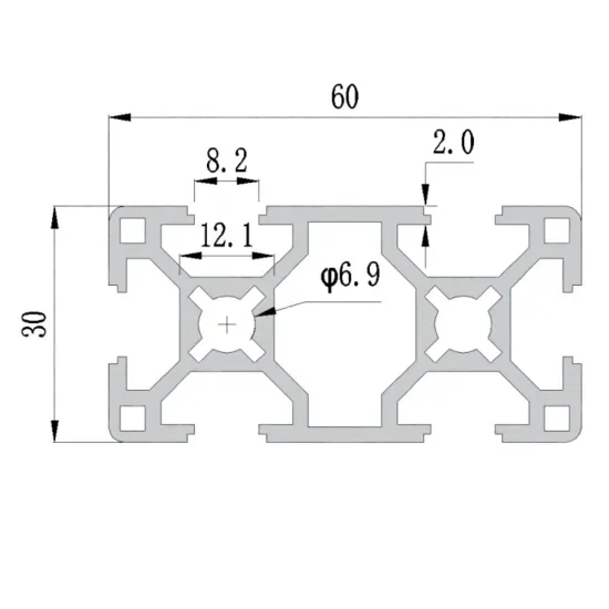 Perfil estructural de aluminio anodizado 3060, serie europea ranura 8 – 30 × 60 mm, 1 m