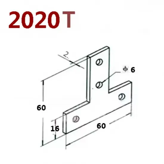 Placa de unión exterior en T para perfiles de aluminio serie 20, 60 × 60 mm