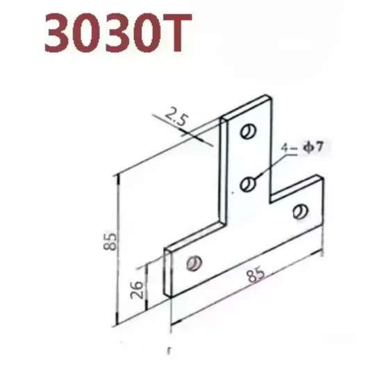 Placa de unión exterior en T para perfiles de aluminio serie 30, 85 × 85 mm