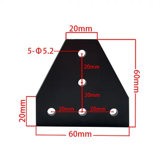 Placa de unión exterior en T para perfiles de aluminio serie 20, 60 × 60 mm