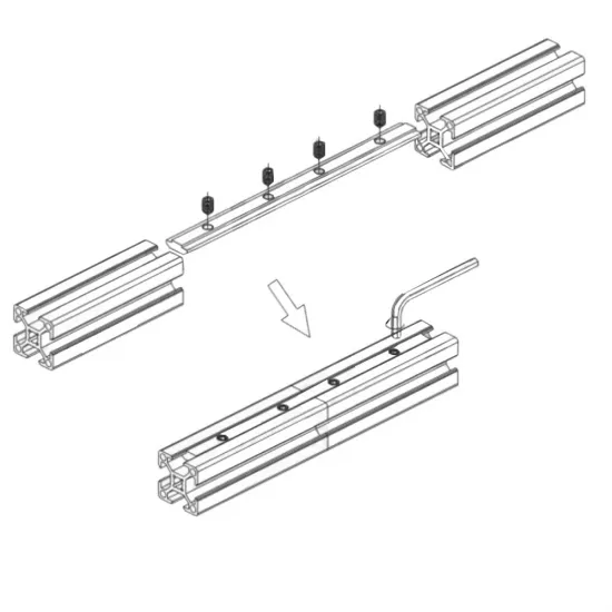 Conector interno recto con 4 prisioneros M5 para perfiles serie 20, ranura 6 mm