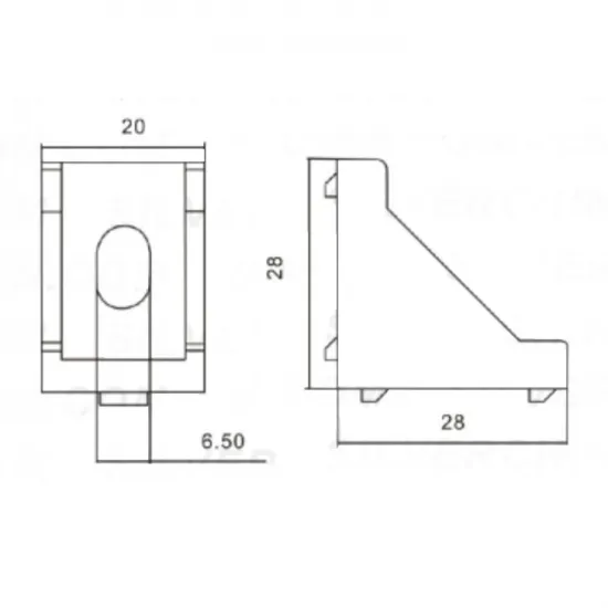 Escuadra interior reforzada para perfiles serie 20, 20 × 28 mm