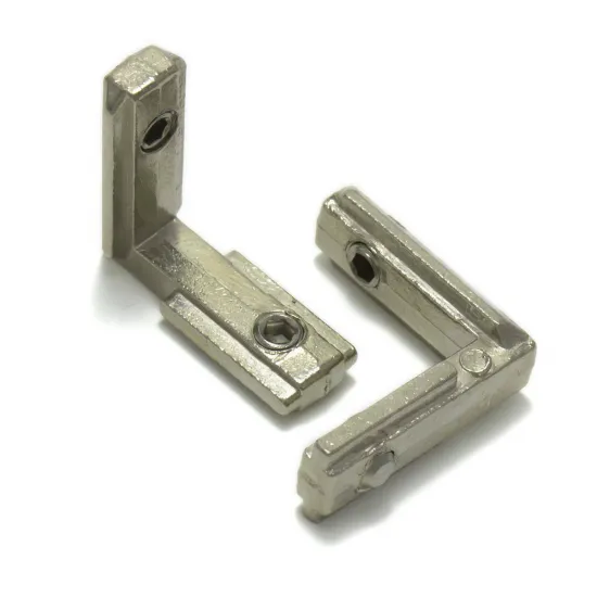Conector interno en L con prisioneros M5 para perfiles serie 20, ranura 6 mm