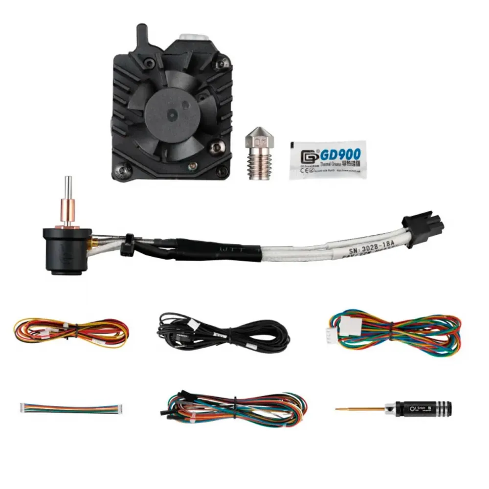Contenido del kit Smart Orbiter V3 con hotend, boquilla CHT, cables, pasta térmica y herramienta