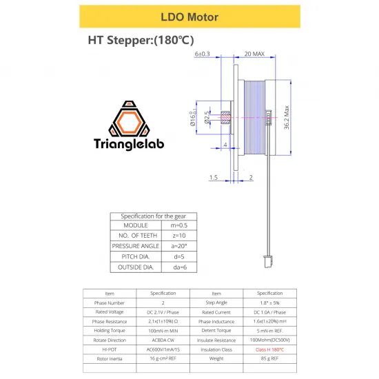 Extrusor Trianglelab TBG-Lite Right 11,53:1 con motor LDO HT de 36 mm
