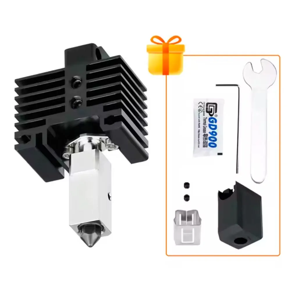 Contenido del kit de hotend TZ 2.0 con cuerpo de fusión, boquilla, calcetín, pasta térmica y herramientas