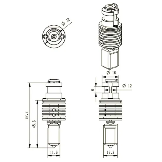 Hotend TZ-V6 2.0 - para filamento 1.75mm
