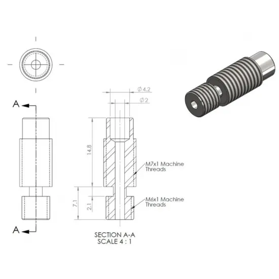 Garganta V6 All Metal de titanio M6/M7 para filamento de 1,75 mm