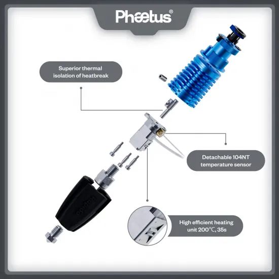 Hotend Phaetus RAPIDO 2 HF azul para filamento de 1,75 mm