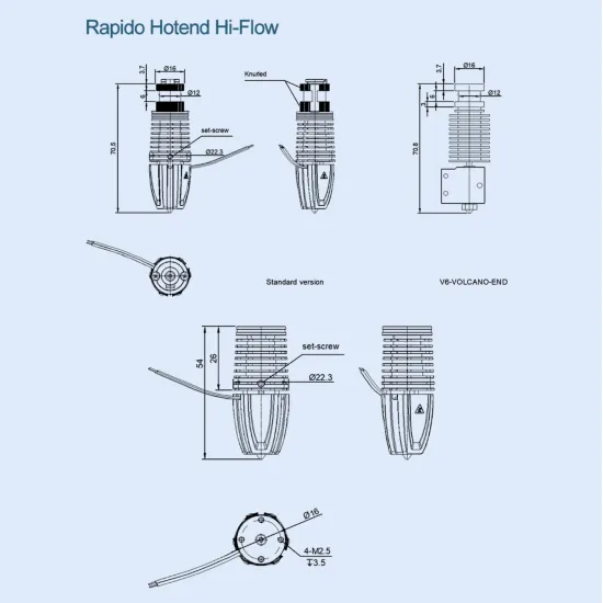 Hotend Phaetus RAPIDO 2 HF azul para filamento de 1,75 mm