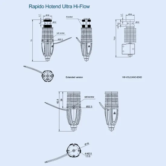 Hotend Phaetus RAPIDO 2 UHF negro para filamento de 1,75 mm