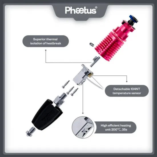 Hotend Phaetus RAPIDO 2 UHF negro para filamento de 1,75 mm