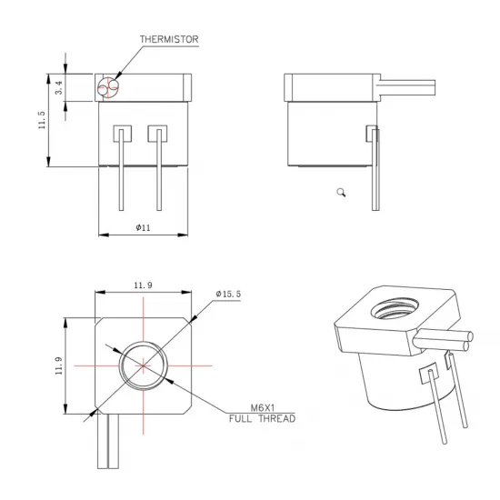 Trianglelab CHC B3950 24 V — núcleo calefactor cerámico con termistor integrado