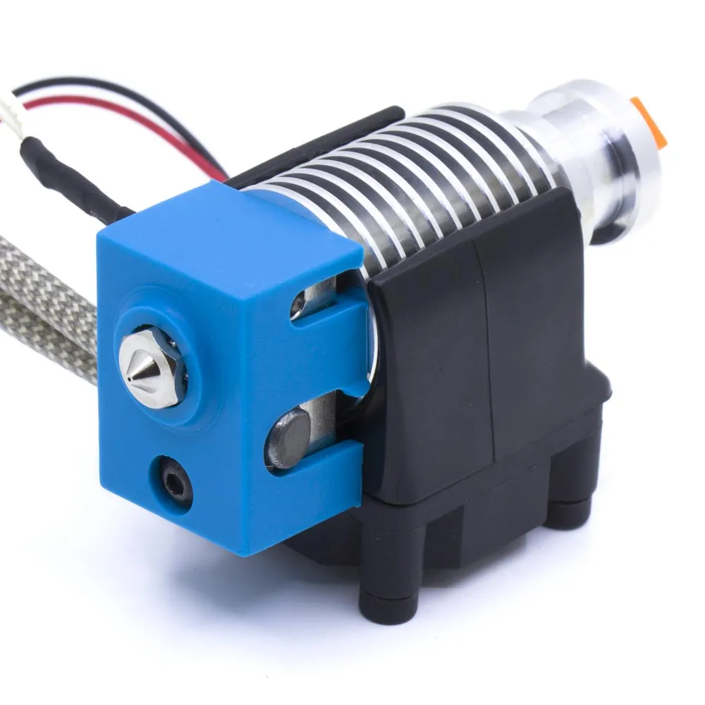 Ejemplo de hotend V6 compacto montado con disipador, bloque, boquilla, cableado y funda de silicona