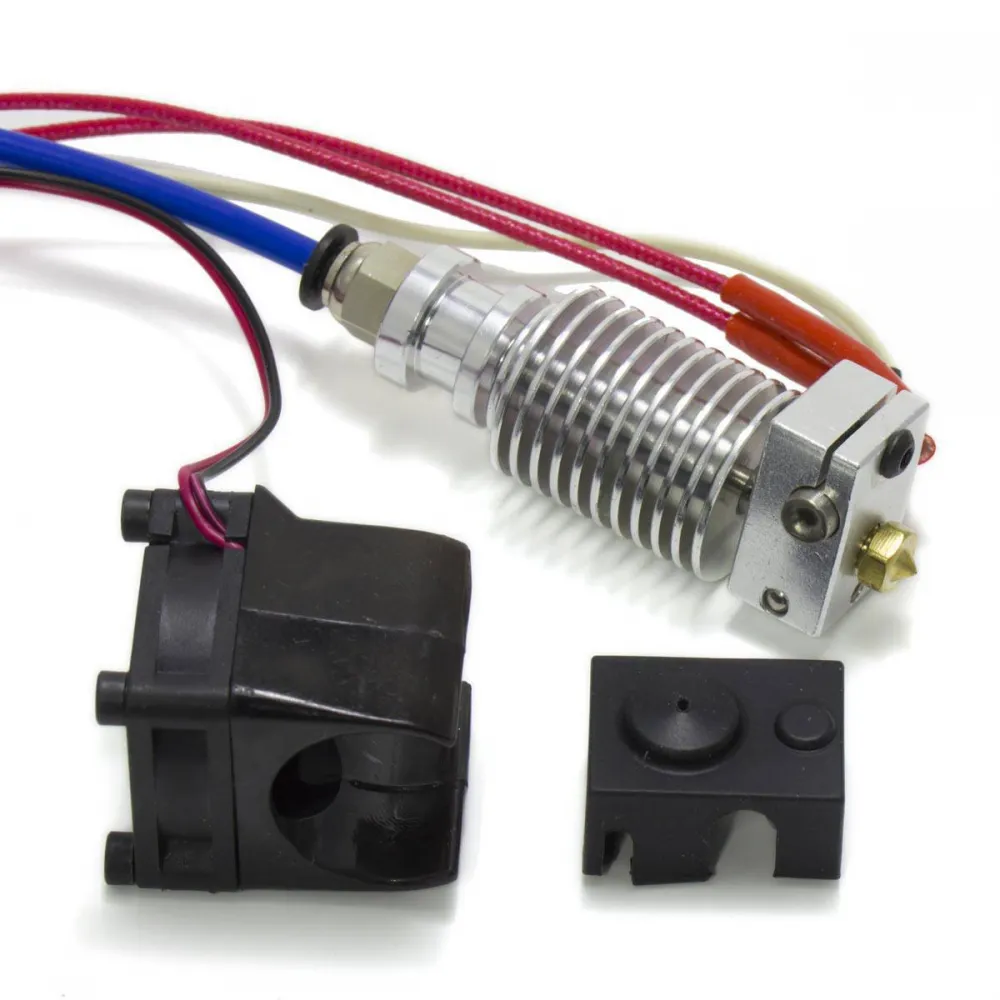 Hotend V6 completo con bloque de aluminio, termistor encapsulado, cartucho, ventilador 3010 y calcetín de silicona