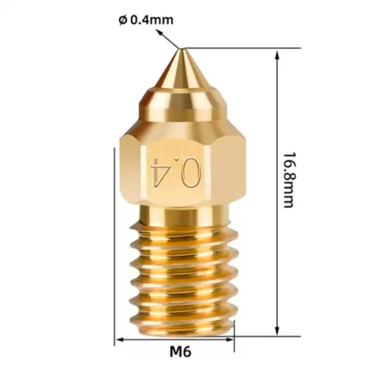 Boquilla de Brass M6 × 16,8 mm para Ender-5 S1, Ender-7 y Ender-3 V3 SE – 0,4 mm