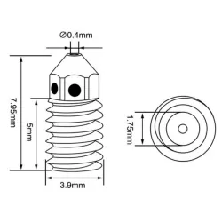 Boquilla de acero endurecido de 0,4 mm para hotend TZ 2.0 Bambu X1/P1