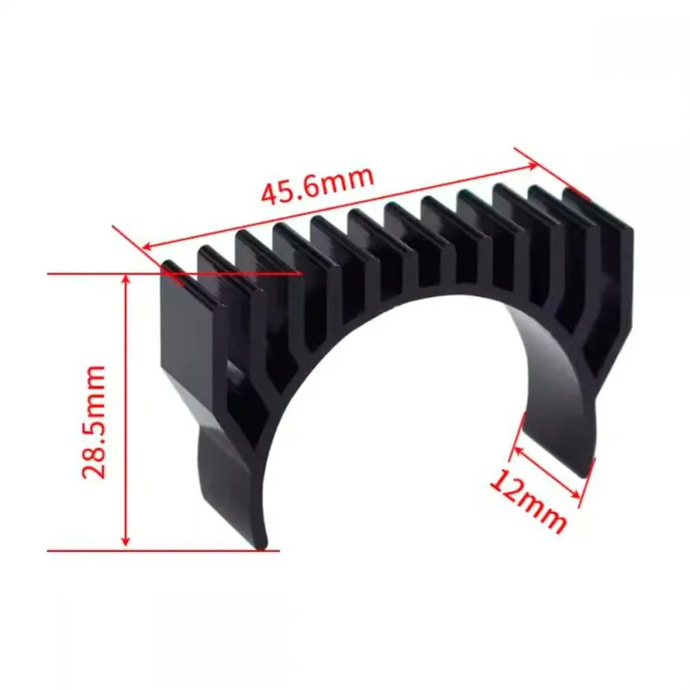 Medidas del disipador de aluminio negro para motor NEMA 14: 45,6 por 28,5 mm y 12 mm de anchura de contacto
