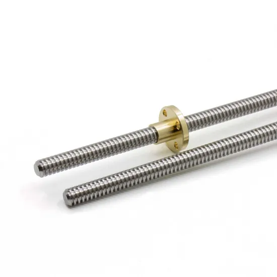 Husillo trapezoidal T8×2 de Ø8 mm con tuerca Brass – Longitud a elegir