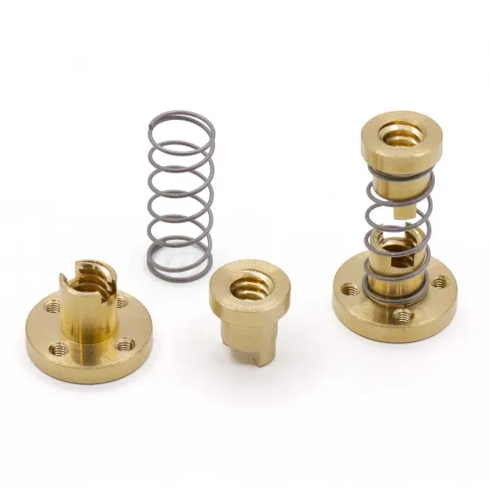 Tuerca anti-backlash T8×2 Brass con muelle para husillo trapezoidal de 8 mm