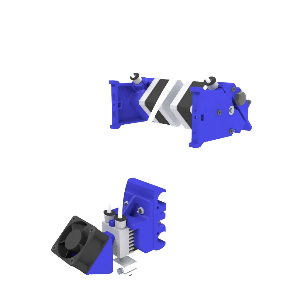 Esquema del sistema de doble extrusión Bowden HTA3D sobre una estructura P3Steel