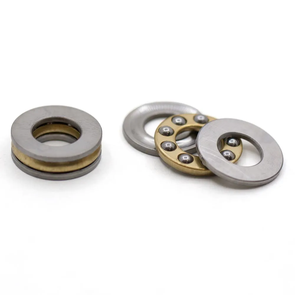 Rodamiento axial F8-16M montado y separado en sus dos arandelas y jaula de bolas