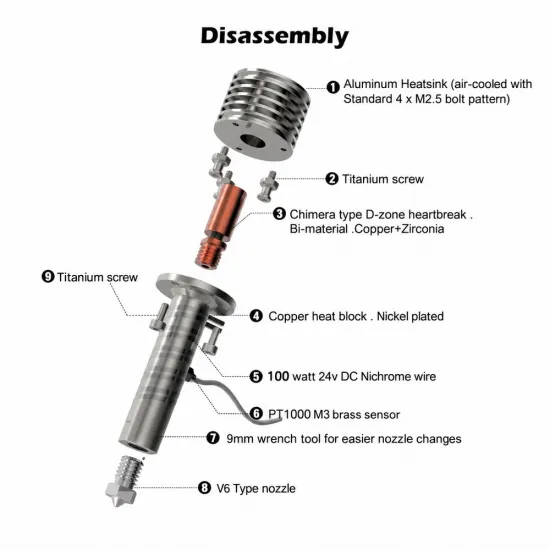 Mellow Goliath AIR V2: hotend de alto flujo 24 V 100 W con PT1000 M3 y boquilla V6 de 0,4 mm