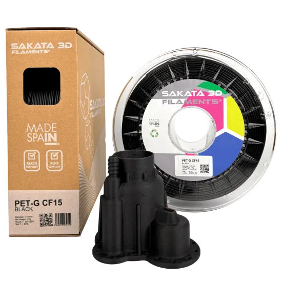 Filamento Sakata 3D PET-G CF15 negro 1,75 mm – 15 % fibra de carbono – 1 kg