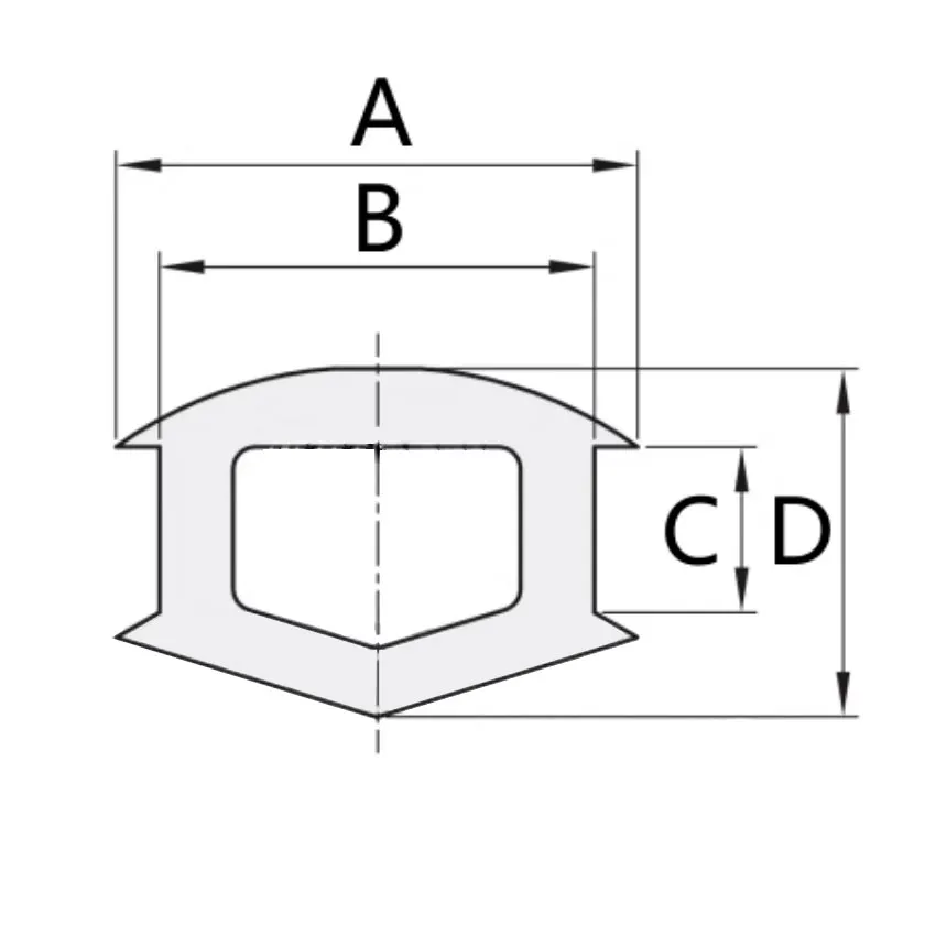 Plano de la sección de una tira cubrerranuras de PVC para perfiles de aluminio