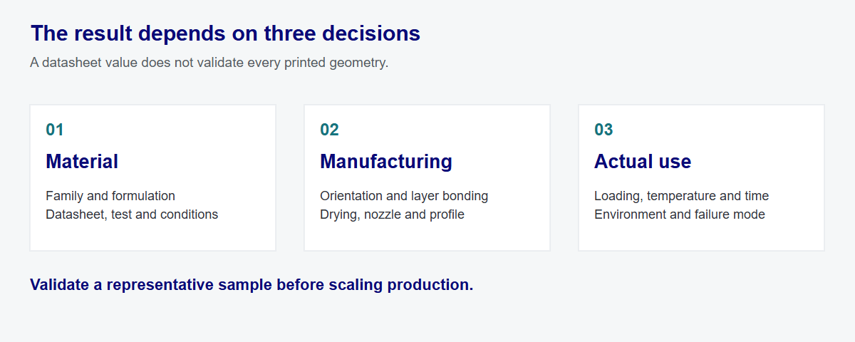 A datasheet property cannot correct a manufacturing defect. Check all three stages before comparing results.