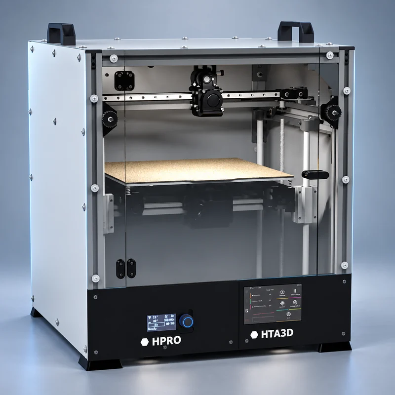 Impresora HPRO cerrada de HTA3D con iluminación de estudio.